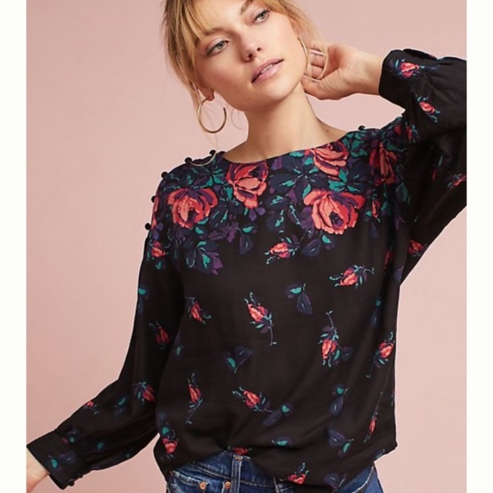 Anthropologie Maeve Gardenia Boat Neck Top